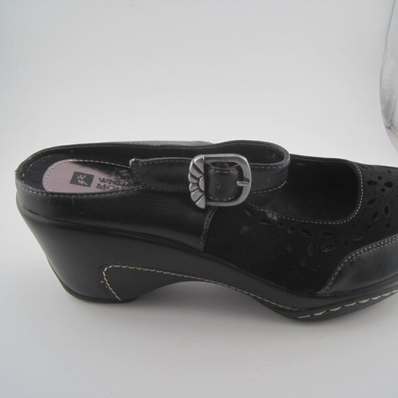 Women's White Mountain Gilding Black Peep-Toe Leather Clog size 7.5 Mary Jane - Picture 8 of 10